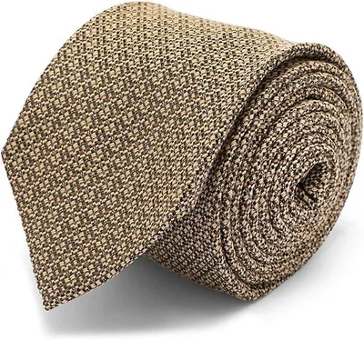 Imagen del producto de Corbata delgada, de 148 x 8 cm, confeccionada en seda y lana, de color marrón avellana, ideal para ocasiones formales