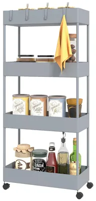 Productafbeelding van HOMCOM Servenwagen, keukenrek met 4 niveaus, keukenwagen met wielen