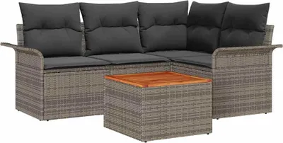 Productafbeelding van vidaXL Tuinset, 5-delig, grijze polyrotan, voor 4 personen