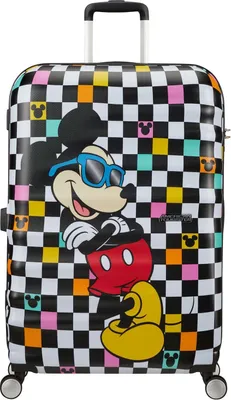 Produktbild von American Tourister Koffer Wavebreaker Disney Spinner, 77x52x28 cm, 96L, 4,2 kg, Mickey Check (weiß/schwarz/bunt), 60% ABS / 40% Polycarbonat, 100% PVC-frei