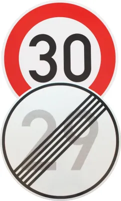 Produktbild von Original 2 x Verkehrszeichen Nr. 274-30 30 km/h und Nr. 282 Ende 29 km/h zum 30 Geburtstag Geschenk Straßenschild Temposchild Schild Geburtstagsschild