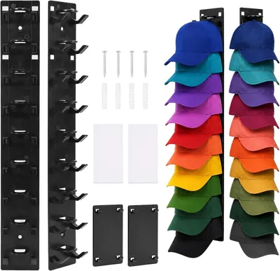 Productafbeelding van Pettenhouder voor muur en deur - Set van 2 - Zelfklevende pet organizer voor maximaal 20 baseballcaps - Zonder Boren
