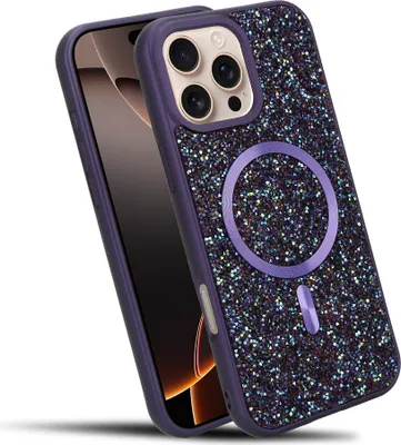 Immagine prodotto di Cadorabo custodia per Apple iPhone 16 PRO custodia glitter compatibile con MagSafe in LILA custodia magnetica per cellulare Sparkle Diamond per Apple iPhone 16 PRO custodia protettiva in cristallo antiurto con forza magnetica