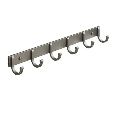 Produktbild von Selbstklebender Garderobenhaken aus Aluminium, Wandhaken ohne Bohren, stark belastbar, modern, vielseitig, für Bad & Küche, mit 6 Haken