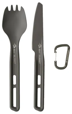Produktbild von Frontier UL Cutlery Set - [2 Piece] Spork and Knife grau - aluminium hard anodised grey