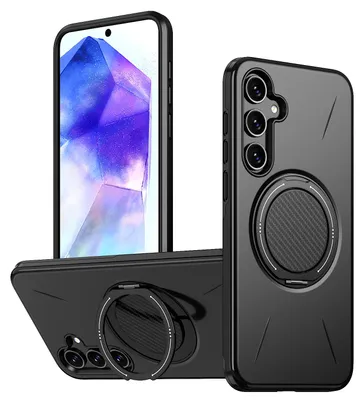 Produktbild von Magnetisch Hülle für Samsung Galaxy A35, Stoßfeste Weich TPU und Hard PC Schutzhülle mit Ringhalter Ständer Schwarz