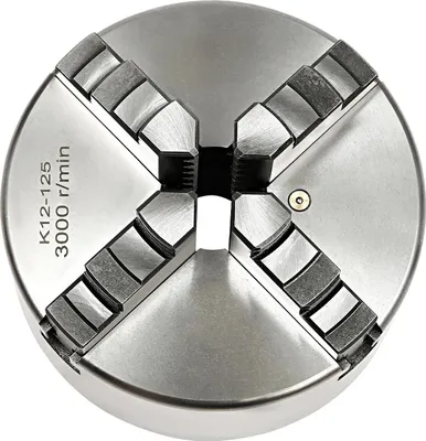 Obrázok produktu pre 125 mm 4-čeľusťové samostrediace sústružnícke skľučovadlo - K12-125 - presnosť 0,07 mm - upínací rozsah vnútri 2,5-40 mm, vonku 38-110 mm - priechodnosť 30 mm - max. 3000 ot/min - strieborná