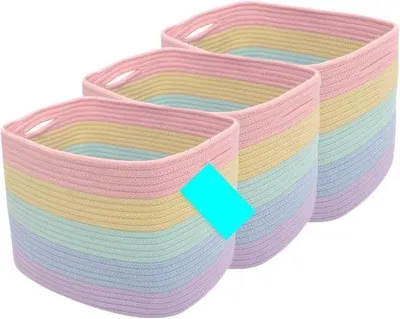 Produktbild von Famanu Aufbewahrungskörbe Regenbogen - 3 bunte Babykörbe für Spielzeug und Dekoration