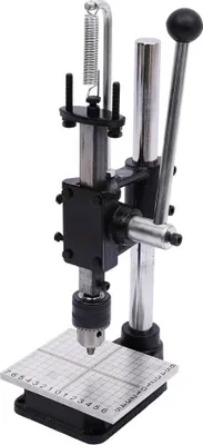 Obrázek produktu pro Ruční stolní lis na kůži – děrovací lis – litina – max. lisovací síla 160 kg – nastavitelná výška 0–16 cm – upínací sklíčidlo 1,5–13 mm – černý