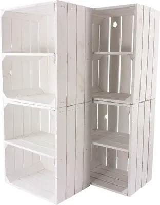 Produktbild von 12er Set neue weiße/weisse Obstkiste mit Einlegeboden/Zwischenbrett Quer 50cm x 40cm x 30cm Schuhregal Weinkiste Holzkiste Regal Wandregal Kiste