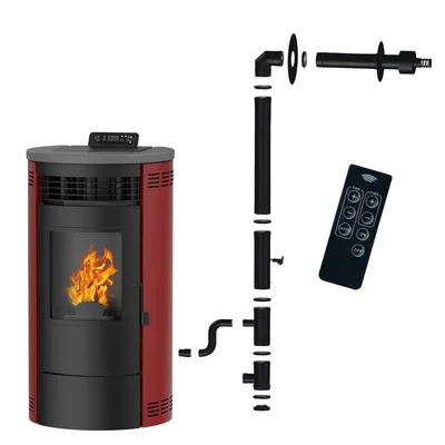 Obrázok produktu pre Vzduchové peletové kachle Flavia 9,5 kW Sannover Bordeaux + inštalačná sada