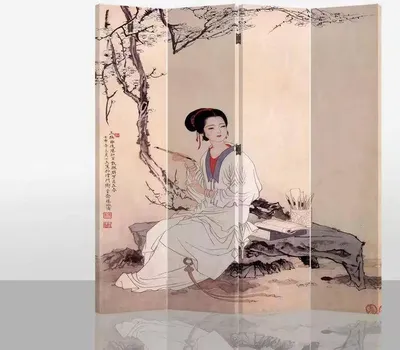 Productafbeelding van Fine Asianliving Paravent, ruimteverdelende wand, Spaanse wand, roomdivider, ruimteverdeler, privacywand, Japans, Oosters, Chinees, L160xH180cm, bedrukt canvas, dubbelzijdig, Aziatisch