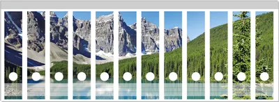 Produktbild von Wallario Ordnerrücken Sticker, selbstklebend für breite Ordner, 12 Stück, Motiv Tiefblauer See mit Bergpanorama und Wäldern  Kanada