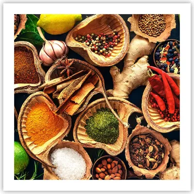 Produktbild von Poster - Poster ohne Rahmen - Küche Essen Kräuter Gewürze - 60x60 cm - Wand Bild - Wanddeko - Wandbilder - Kunstposter - Wandposter - Bilder - Kunstdruck - Wanddekoration - Wandbild - P2XAC60x60-2844