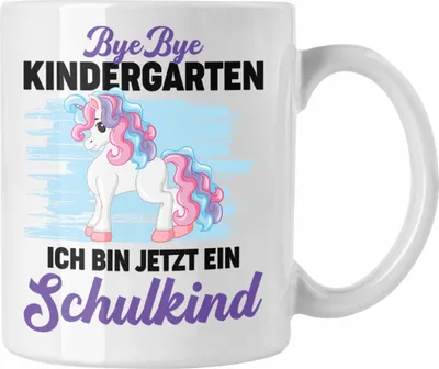 Produktbild von Trendation - Bye Bye Kindergarten Einschulung Mädchen Geschenk Tasse Schulstart 1. Schultag Schuleinführung Schulanfang Geschenkidee 2022 Schulkind Ich Bin Jetzt Ein Schulkind (Weiß)