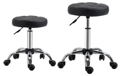 Produktbild von 2er-Set Rollhocker höhenverstellbar, Arbeitshocker Bürohocker 48-63 cm Schwarz