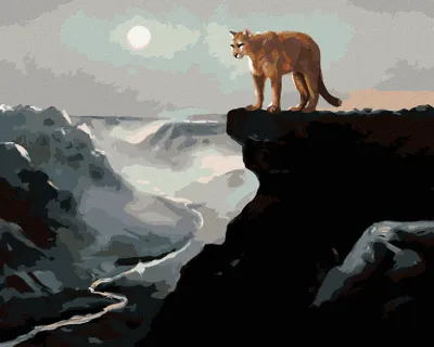 Produktbild von Zuty - Malen nach Zahlen - PUMA AUF DEM FELSEN, FLUSS IM TAL UND MOND (D. RUSTY RUST), 40x50 cm, mit Keilrahmen (bereits gespannt)