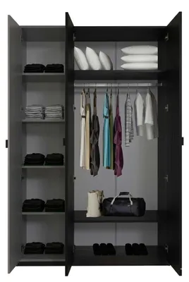 Zdjęcie produktu dla Schwarz-weißes Jugendzimmer Bett Nachttische Kleiderschrank Schreibtisch