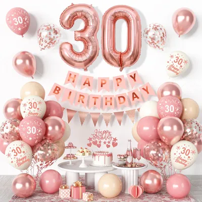 Image de Kit de décorations en ballons - 37 pièces - pour fêtes d'anniversaire - Rose doré - 30 ans