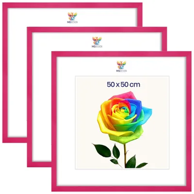 Obrázok produktu pre MG Design, sada 3 kusov rámov na obrazy, 50 x 50 cm – rámy na plagáty s ružovým dreveným rámom a nárazuvzdorným akrylovým sklom, vhodné na zavesenie vertikálne aj horizontálne, s robustným systémom na upevnenie na stenu