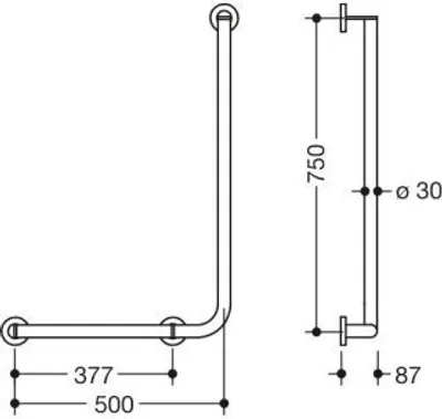 Produktbild von HEWI 900.22.13660 SC Winkelgriff,d:30, A1:750, W1:500,
