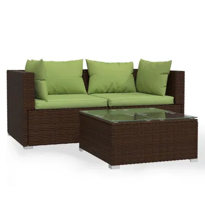 Obrázek produktu pro vidaXL 3dílná zahradní souprava s polštáři Brown Poly Rattan
