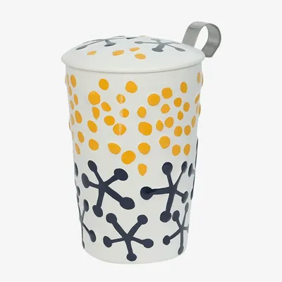Doppelwandige Porzellan-Tasse mit Sieb & Deckel, 350 ml