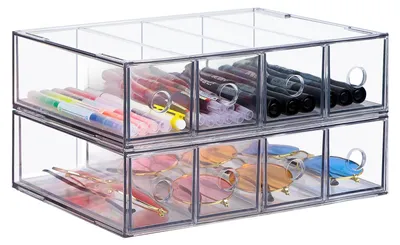 Imagen del producto de Organizador de escritorio transparente - Set de 2 - 8 cajones - Apilable