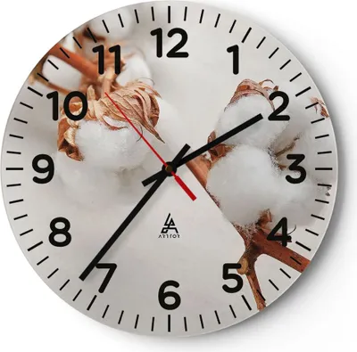 Produktbild von Wanduhr - Rund - Glasuhr - Baumwolle Makro Zweig - 40x40cm - Schleichendes Uhrwerk - Lautlos - zum Aufhängen bereit - Dekoration Modern - Wanddekoration aus Glas - C4AR40x40-4835