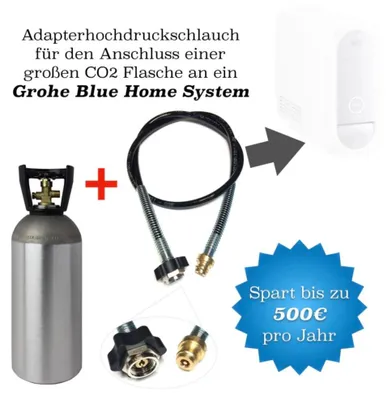 Produktbild von CO2 Hochdruckschlauch 2,5 m für Grohe Blue Home inkl. 2 kg CO2-Flasche – Mehrwegflasche Adapter