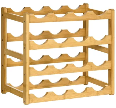 Obrázok produktu pre Bambusový regál na víno na 16 fliaš – 4 úrovne | Farba: prírodné drevo | Rozmery: 23,5 x 43 x 38 cm