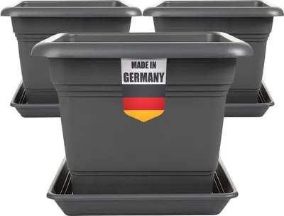 Produktbild von Tomatentopf eckig mit Untersetzer, Drainage, anthrazit, für Balkon & Garten, 3er-Set