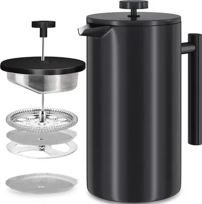 Image de Cafetière en acier inoxydable 1 L - Cafetière à double paroi avec système de filtration à 3 niveaux