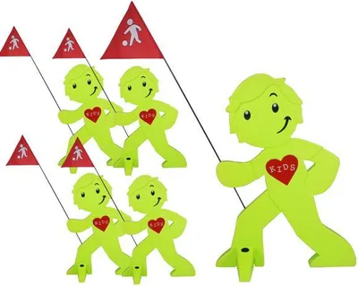 Produktbild von StreetBuddy - Warnfigur, Warnaufsteller, Warnschild Kindersicherheit Mehrfachset (Grün, 5er Pack)
