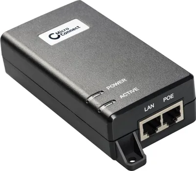 Produktbild von Microconnect POEINJ-30W, 10 Gigabit Ethernet, 10 Mbit/s, 10/100, IEEE 802.3af, Cat5, 4/5 (+), 7/8 (–)