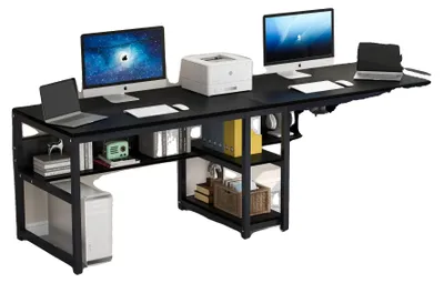 Produktbild von Schreibtisch, geräumiger Doppelarbeitsplatz, rustikales Industriedesign, schwarz