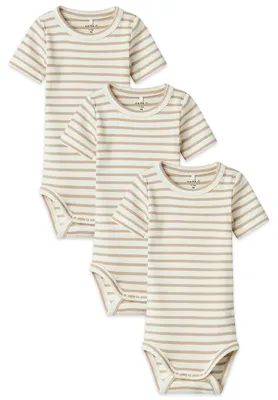 Produktbild von NAME IT Bequemer Kurzarmbody Druckknöpfen 3er-Set Gestreift Größe: 68