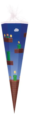 Produktbild von Große Schultüte / Zuckertüte PIXELWORLD passend zu Super Mario ca. 85 cm (Länge) | 6-eckig | Durchmesser ca. 25 cm