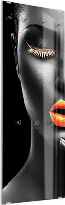 Produktbild von DEQORI Kleiderhaken aus Glas 50x125 cm 'Frau mit Gold Make-Up' Wand Garderobe Haken