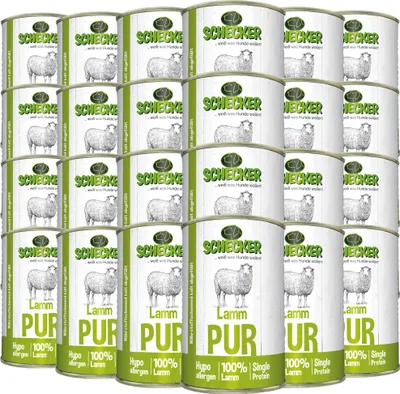 Produktbild von 24 x 410 g Schecker Nassfutter - 100% Lamm pur - getreidefrei - glutenfrei - hypoallergen - fettarm
