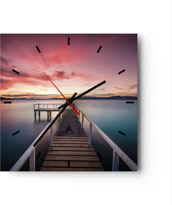 Produktbild von Wanduhr - Quadrat - Glasuhr - Brücke Rosa Himmel - 30x30cm - Schleichendes Uhrwerk - Lautlos - zum Aufhängen bereit - Dekoration Modern - Wanddekoration aus Glas - C3AC30x30-4795