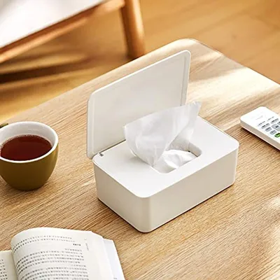 Weiße Tissue-Box mit Deckel - Spender für Feuchttücher und staubdichte Serviettenbox