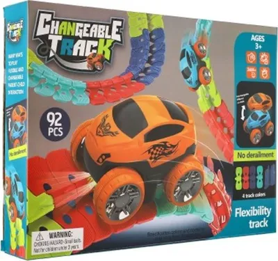 Obrázok produktu pre Autodráha farebná flexibilná 92 ks plast + autíčko na batérie so svetlom v krabici 35x27x6cm
