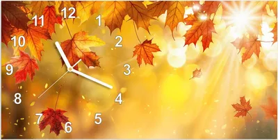 Produktbild von Wanduhr aus Glas mit Motiv Herbstblätter Sonne- 60 x 30 cm - inkl. Aufhängesystem