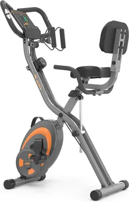 Imagen del producto de Bicicleta estática plegable, bicicleta de fitness para uso doméstico, ergómetro multifuncional, equipo de fitness y deportivo para uso en casa, con 12 niveles de resistencia, monitor de frecuencia cardíaca, bandas elásticas, ideal para ejercicios cardiovasculares