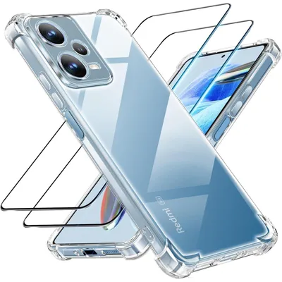 Immagine prodotto di Custodia 3 in 1 e pellicola protettiva per Xiaomi Redmi Note 12 Pro 5G / Poco X5 5G, trasparente, in TPU resistente agli urti, con vetro temperato 9H