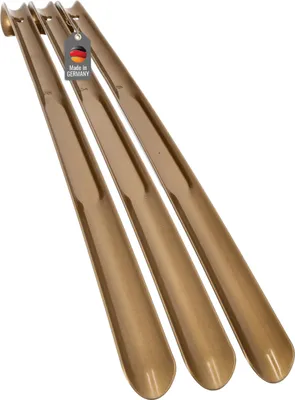 Produktbild von 3 Stück Schuhanzieher 65cm Farbe Gold Kunststoff Schuhlöffel Xl Lang und stabil Robuster Plastik Schuhanziehhilfe mit Haken und Öse Rückenschonend