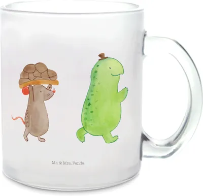 Produktbild von Mr. & Mrs. Panda Tee Tasse Schildkröte Maus - Transparent - Geschenk, Teetasse, Häferl, Motivtasse, Spazieren, Pott, Teeglas, Freunde