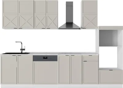 Produktbild von Küchenzeile Vicco Fame-Line GrauBeige/Weiß 300 cm mit Hochschrank, ohne Arbeitsplatte, Model 50537