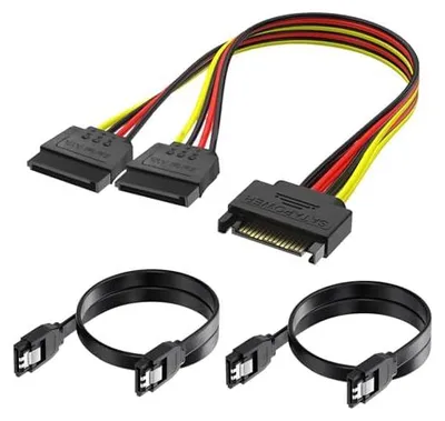 Produktbild von 3 Set SATA III Kabel 6Gb/s, HDD SSD Datenkabel mit Geraden Steckern und SATA Y Stromadapterkabel für Festplatten CD DVD Blu-Ray Laufwerke im PC Desktop Computer Datenübertragung Netzteiladapter